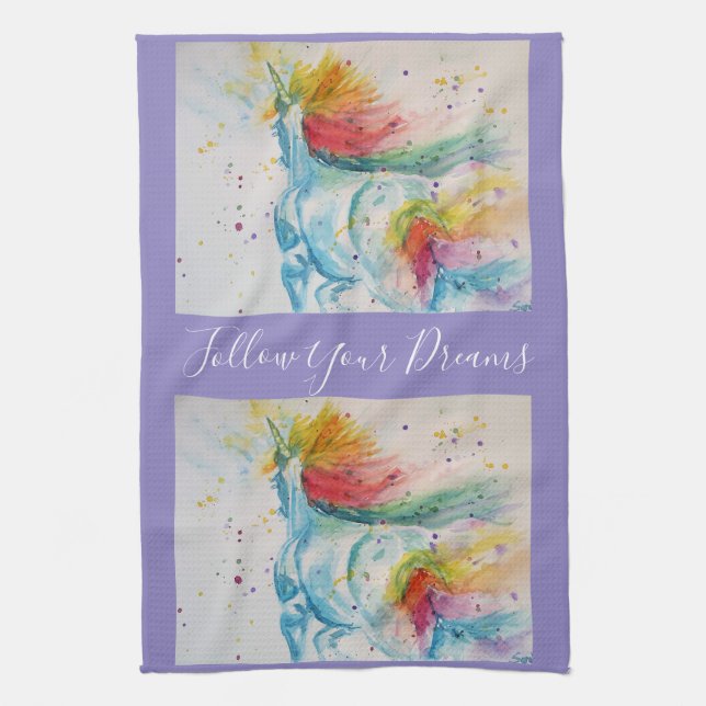 Unicorn Watercolor Painting Dreams Kitchen Towel (Vertical)