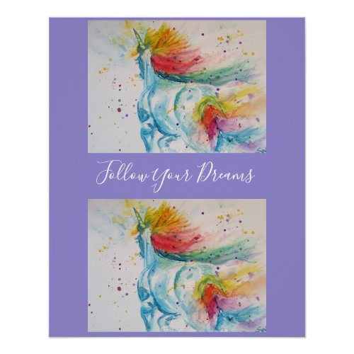 Unicorn Watercolor Painting Dreams  Poster