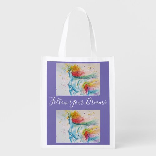 Unicorn Watercolor Painting Girls Gift Shopping Grocery Bag