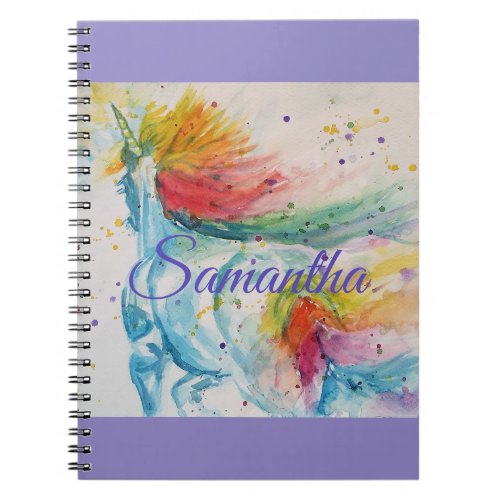 Unicorn Watercolor Painting Girls Name Notebook
