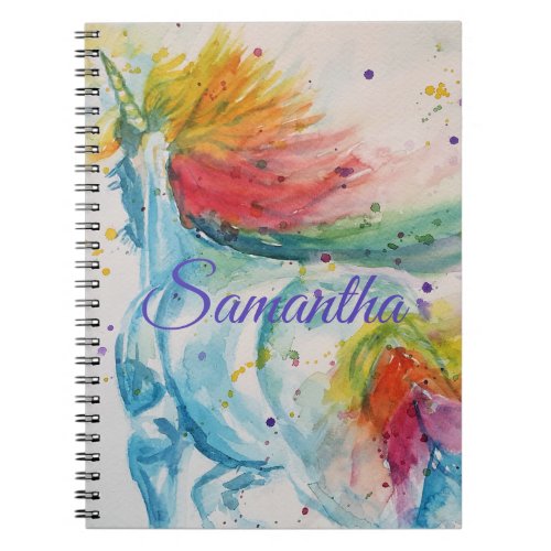 Unicorn Watercolor Painting Girls Name Notebook