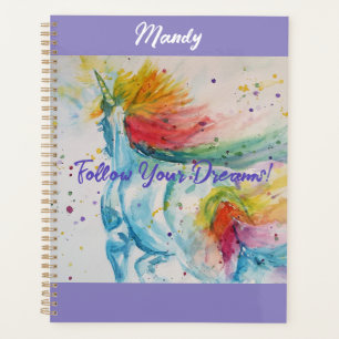 Unicorn Watercolor Painting Girls Name Notebook