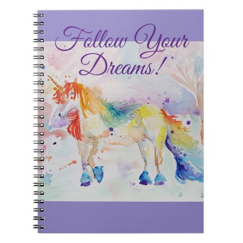 Unicorn Watercolor Painting Girls Purple Notebook