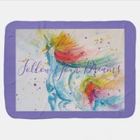 Unicorn Watercolor Painting Purple  Baby Blanket