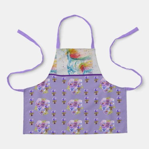 Unicorn Watercolor Painting Purple Womans Apron