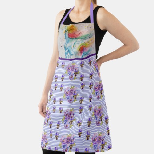 Unicorn Watercolor Painting Purple Womans Apron