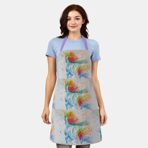 Unicorn Watercolor Painting Purple Womans Apron