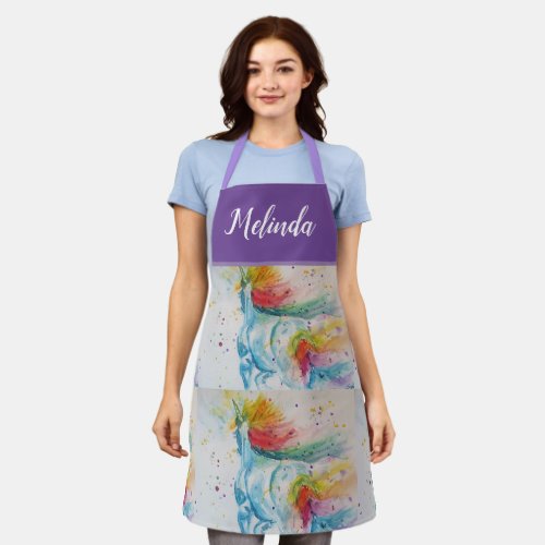 Unicorn Watercolor Painting Purple Womans Apron