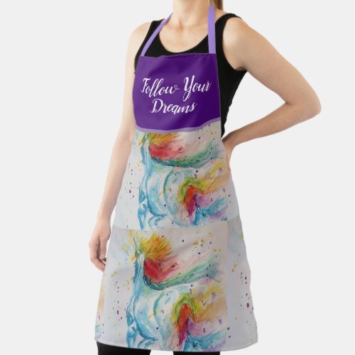 Unicorn Watercolor Painting Purple Womans Apron