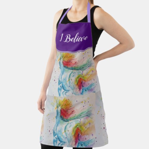 Unicorn Watercolor Painting Purple Womans Apron