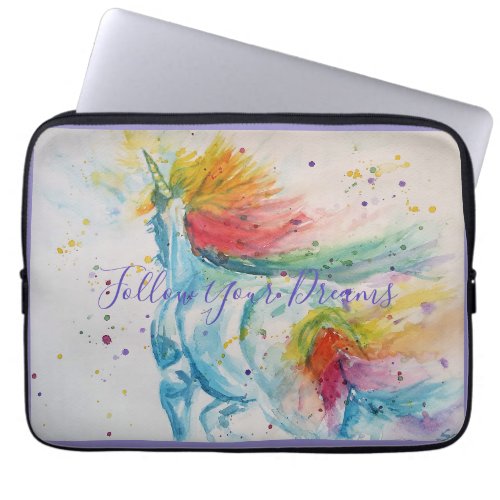 Unicorn Watercolor Painting Rainbow Birthday Laptop Sleeve