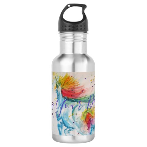 Unicorn Watercolor Painting Rainbow Girls Gifts Stainless Steel Water Bottle