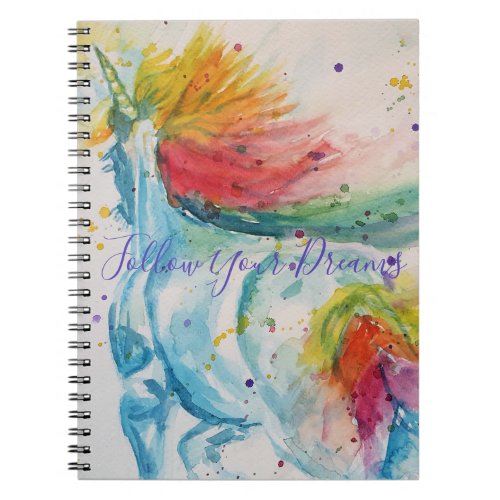 Unicorn Watercolor Painting Rainbow Girls Notebook