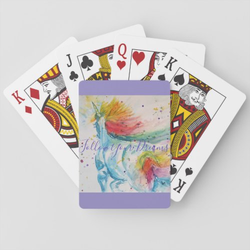 Unicorn Watercolor Painting Rainbow Girls Playing Poker Cards
