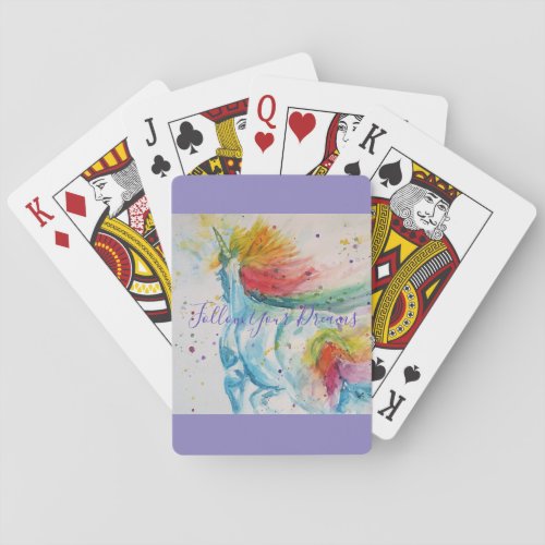 Unicorn Watercolor Painting Rainbow Girls Purple Playing Cards