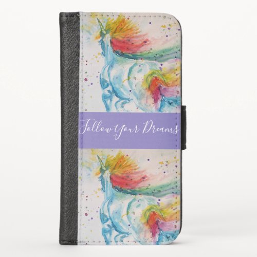 Unicorn Watercolor Painting rainbow Phone iPhone iPhone X Wallet Case