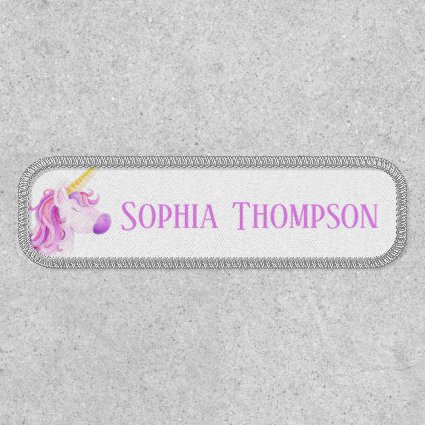 Unicorn watercolor purple custom id name tag patch