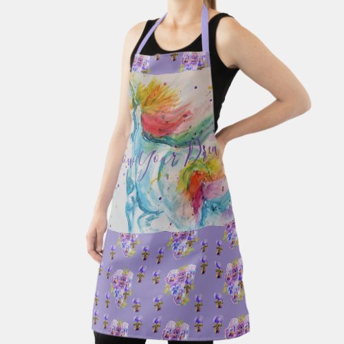 Unicorn Watercolor Purple Floral Dreams Apron