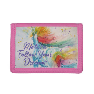 Unicorn Watercolor Rainbow Follow Your Dream Girls Tri-fold Wallet