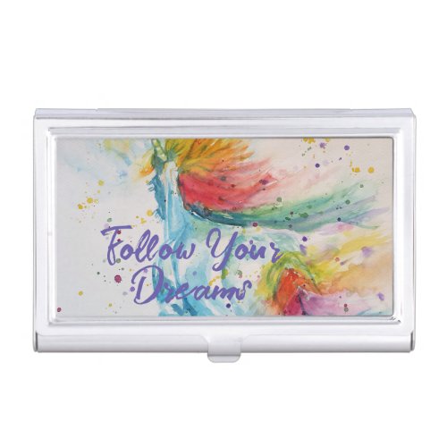 Unicorn Watercolor Rainbow Follow Your Dreams Business Card Case