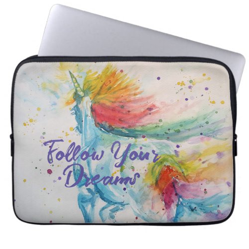 Unicorn Watercolor Rainbow Follow Your Dreams Laptop Sleeve