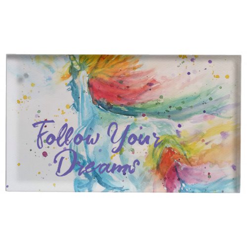 Unicorn Watercolor Rainbow Follow Your Dreams Place Card Holder