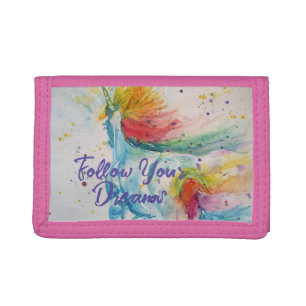 Unicorn Watercolor Rainbow Follow Your Dreams Tri-fold Wallet