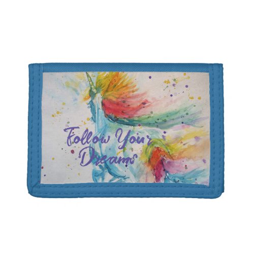 Unicorn Watercolor Rainbow Follow Your Dreams Trifold Wallet