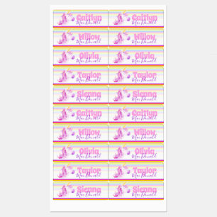 Unicorn watercolor rainbow stripes custom name kids' labels
