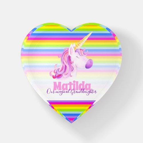 Unicorn watercolor rainbow stripes custom name paperweight