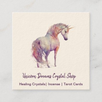 Unicorn Watercolor Square Business Card by businesscardsforyou at Zazzle
