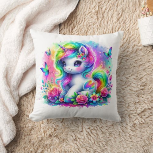 Unicorn Watercolor  Throw Pillow