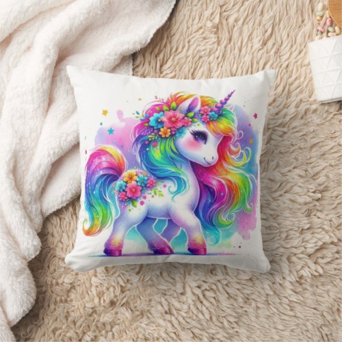 Unicorn Watercolor Throw Pillow