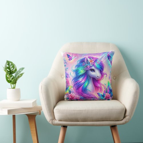 unicorn watercolor unicorn butterflies unicorn throw pillow