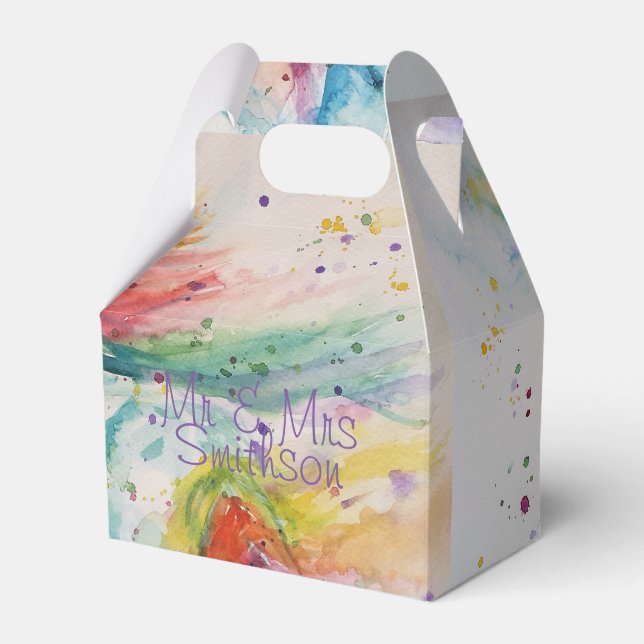 Unicorn Watercolor Wedding Cake Favour Box (Front Side)