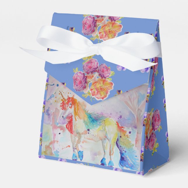Unicorn Watercolour Birthday Party Cake Favor Box (Front Side)