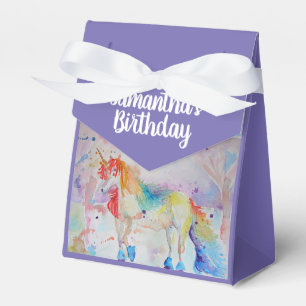 Unicorn Watercolour Birthday Party Cake Favour Box