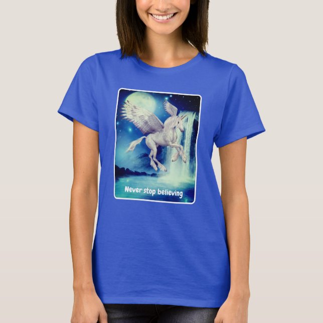 Unicorn Waterfall Believe Inspirational T-Shirt (Front)