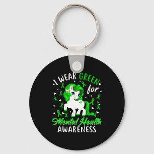 Unicorn wear green for mental health awareness keychain