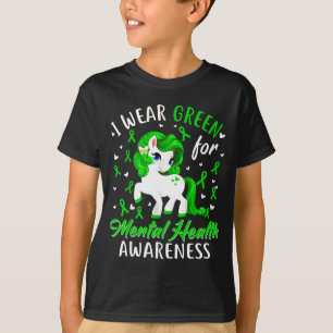 Unicorn wear green for mental health awareness T-Shirt