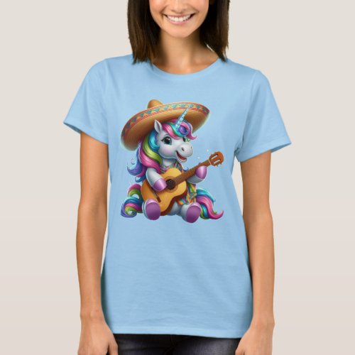 Unicorn Wearing a Sombrero Playing Guitar T_Shirt