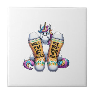 Unicorn Wearing Socks Men Women Kids Teens Hanukka Ceramic Tile