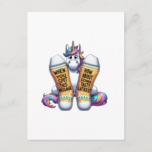 Unicorn Wearing Socks Men Women Kids Teens Hanukka Postcard