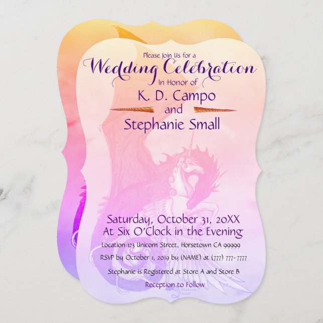 Unicorn Wedding Celebration Invitation Dragon Red (Front/Back)
