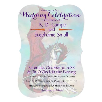 Unicorn Wedding Celebration Invitation Dragon Red