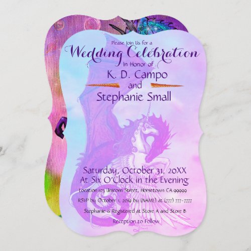 Unicorn Wedding Celebration Invitation Dragon Red