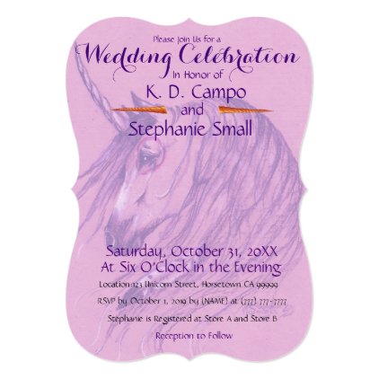 Unicorn Wedding Celebration Invitation Pink Purple