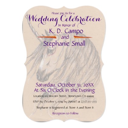 Unicorn Wedding Celebration Tan Invitation Native