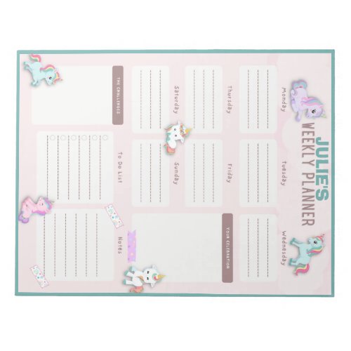 Unicorn Weekly Planner Sheet Notepad