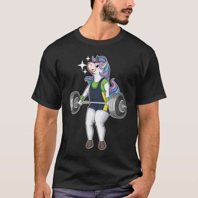 Unicorn Weightlifting  Cool Horned Horse Workout T-Shirt (Front)